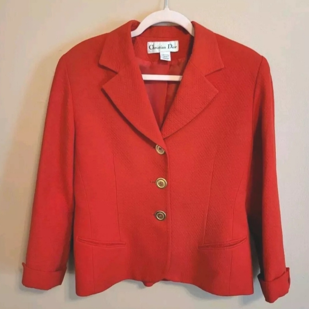 Dior Vintage 8 Red Blazer Jacket Gold Button Suit Designer Classy Christian